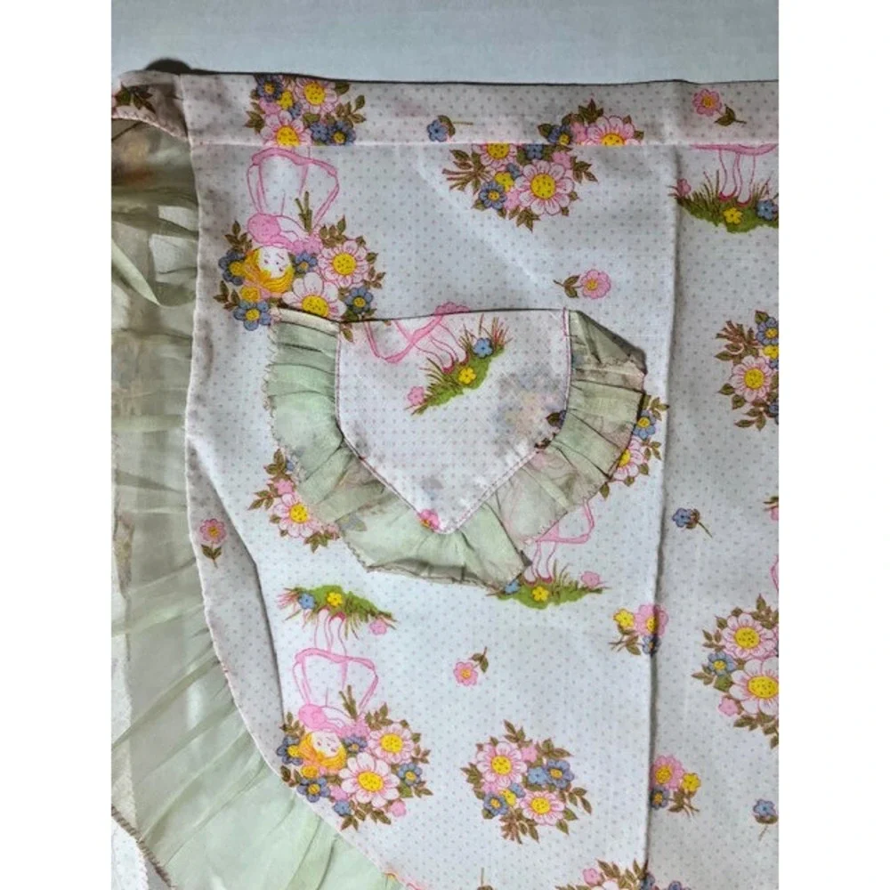 Sheer Ruffled Hostess Apron‎ Size Small to Medium Pink Hand Made
